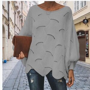 NWT  DOSE medium grey hollow out crochet design Sweater size M